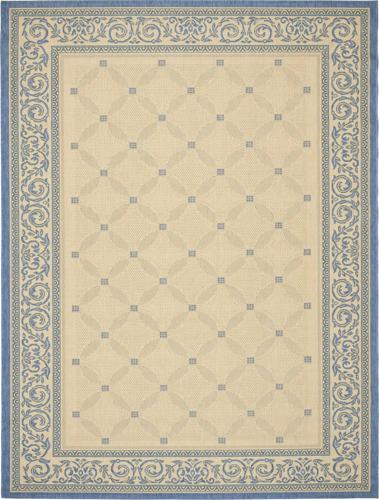 SAFAVIEH Courtyard Gaus Geometric Indoor/Outdoor Area Rug Natural/Blue, 7'10*7'10 Square