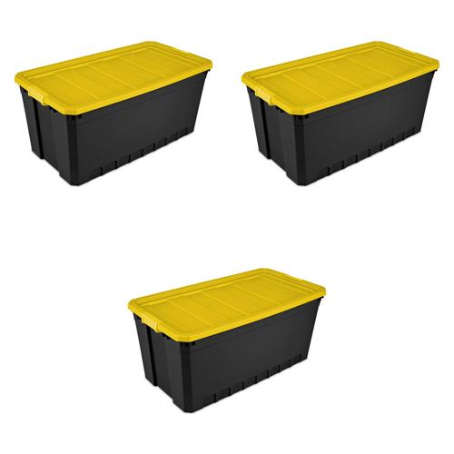 Sterilite 50 Gallon Stacker Tote Plastic, Yellow Lily, Set of 3