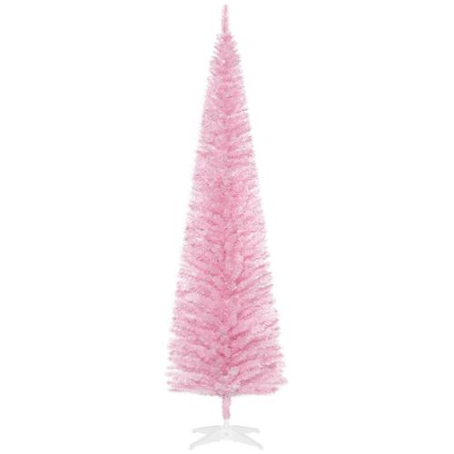 HOMCOM 7ft Artificial Christmas Pencil Tree Halloween Style Decoration Pink