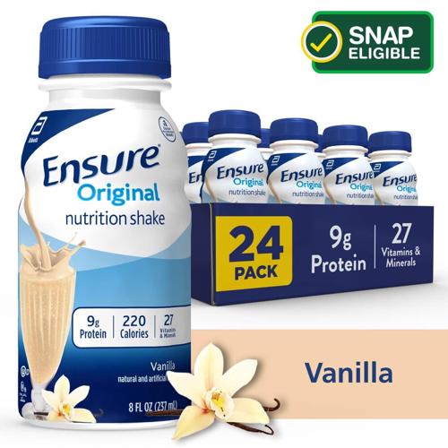 Ensure Original Nutritional Drink with 9 Grams of protein, Meal Replacement Shakes, Vanilla, 8 fl oz, 24 count