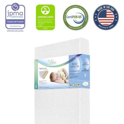 evolur Sleep Dual Stage Comfort-Lite 5 Foam Crib and Toddler Mattress, Silver Star