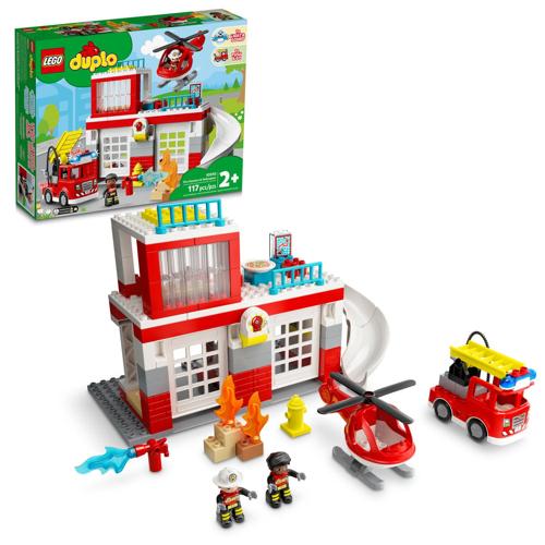 LEGO DUPLO Rescue Fire Station and Helicopter 10970 Building Toy; Playset with Fire Truck and Helicopter; For Ages 2+ (117A Pieces)