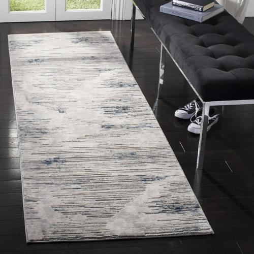 SAFAVIEH Meadow Iskra Abstract Striped Runner Rug, Grey/Ivory, 2'7*8'
