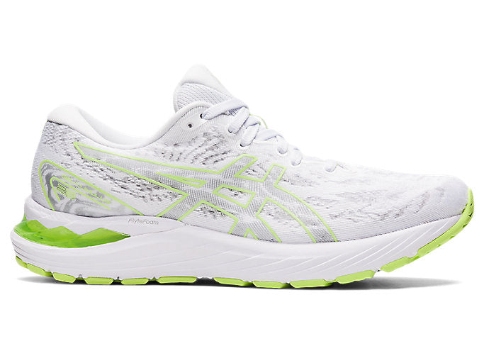 Women's Asics Gel-Cumulus 23, White/Lime Green, 10 B Medium