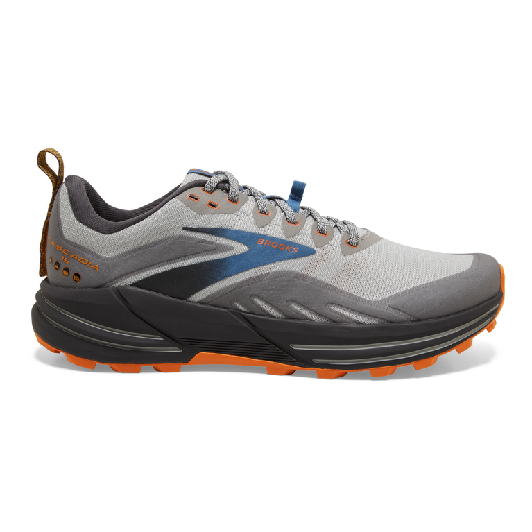 Men's Brooks Cascadia 16, Oyster Mushroom/Alloy/Orange, 13 D Medium