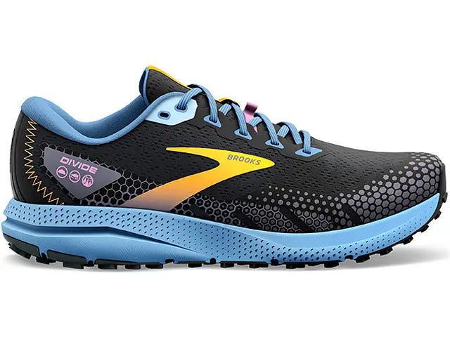 Women's Brooks Divide 3, Black/Blue/Yellow, 8.5 B Medium