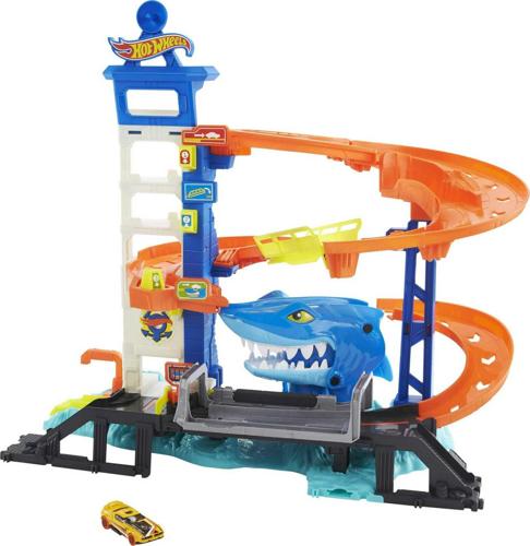 Hot Wheels Track Set and 1 Toy Car City Shark Escape Playset