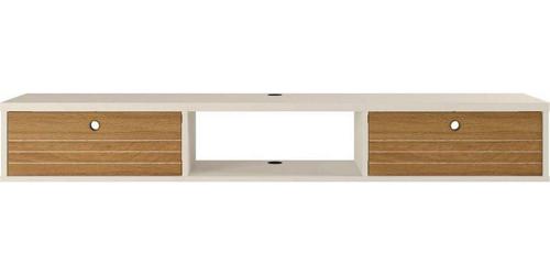 Manhattan Comfort Liberty 62.99 Mid-Century Modern Floating Office Desk with 3 Shelves in Off White and Cinnamon