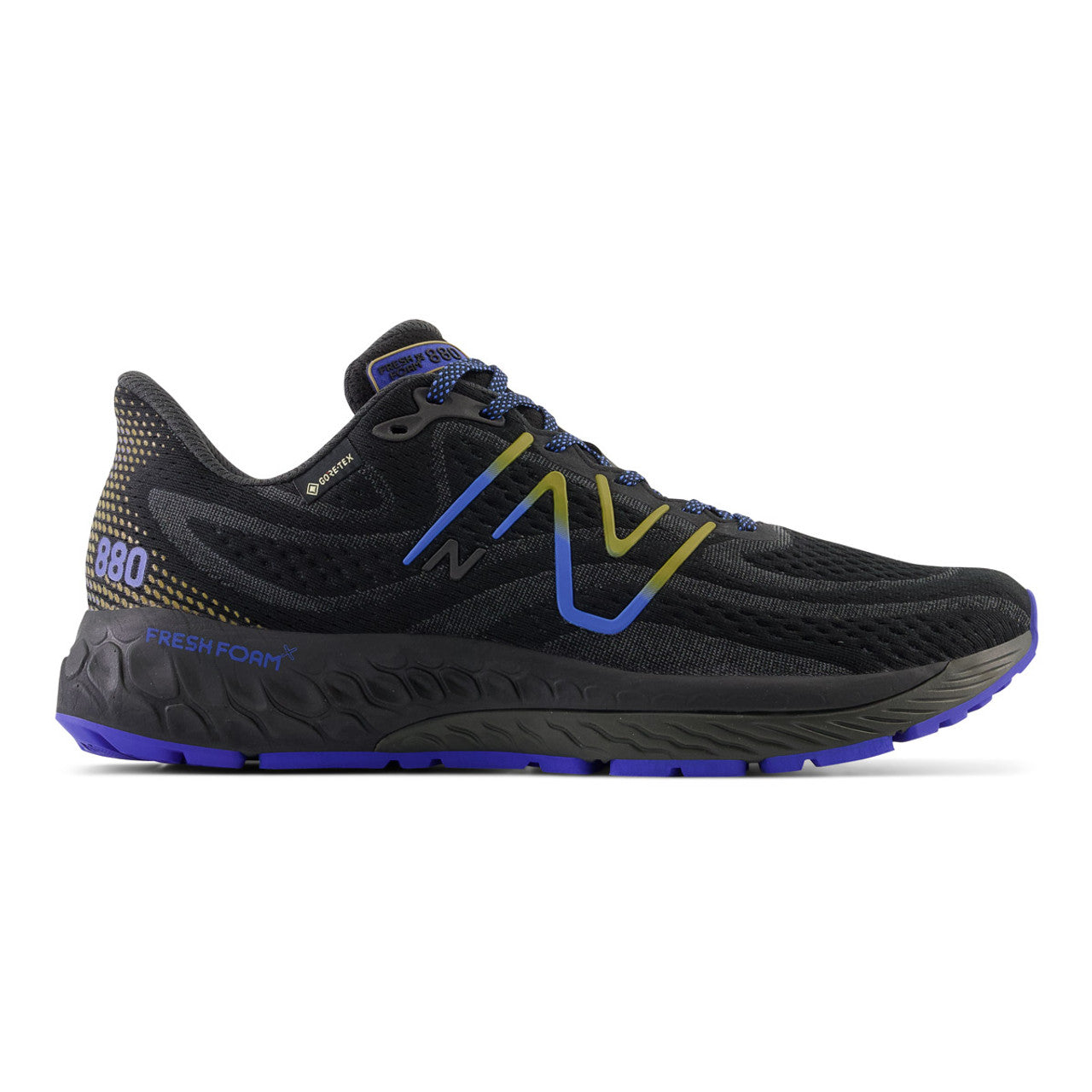 Men's New Balance Fresh Foam X 880v12 GTX, Black/Marine Blue, 9.5 2E Wide