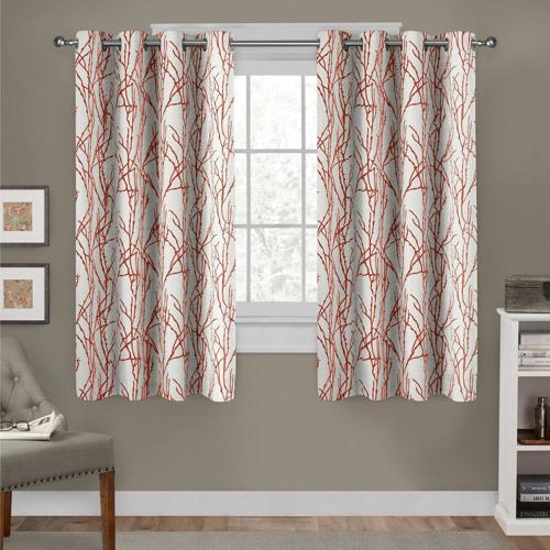 Exclusive Home Curtains Branches Linen Blend Grommet Top Curtain Panel Pair, 54×63, Mecca Orange