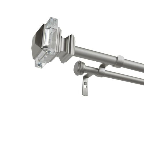 Exclusive Home Prism Double Curtain Rod and Finial Set, Matte Silver, 36 -72