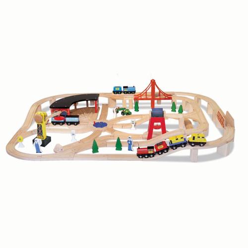 Melissa and Doug Deluxe Wooden Railway Train Set (130+ pcs)