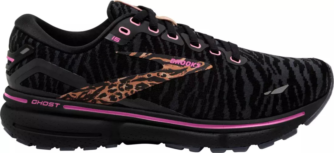 Women's Brooks Ghost 15, Black/Spring Crocus/Sunburn, 9.5 B Medium