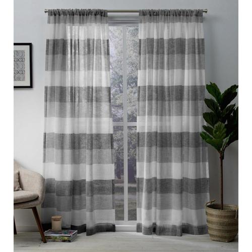 Exclusive Home Curtains Bern Stripe Light Filtering Semi-Sheer Rod Pocket Curtain Panel Pair, 54×84, Ash Grey