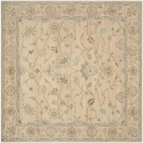 SAFAVIEH Wyndham Callista Floral Bordered Wool Area Rug, Light Gold, 7'*7' Square