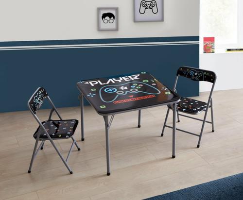 Heritage Club Gaming 3 Piece Square Metal Folding Table And Chair Set, Blue, 24 x 24 x 20