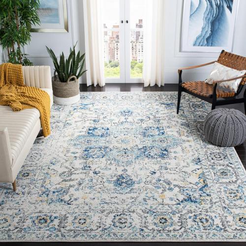 Safavieh Madison Snowflake Medallion Rustic Farmhouse Distressed Rug Turquoise/Ivory 9'*12' 9'*12' Indoor Living Room, Bedroom, Dining Room Ivory
