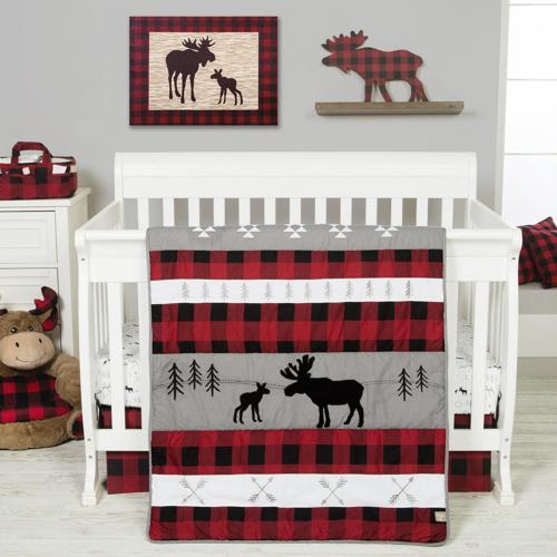 Lumberjack Moose 3 Piece Crib Bedding Set