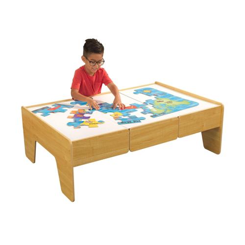 KidKraft Double-Sided Wood Train and Activity Table with Built-In Storage Drawer, Natural