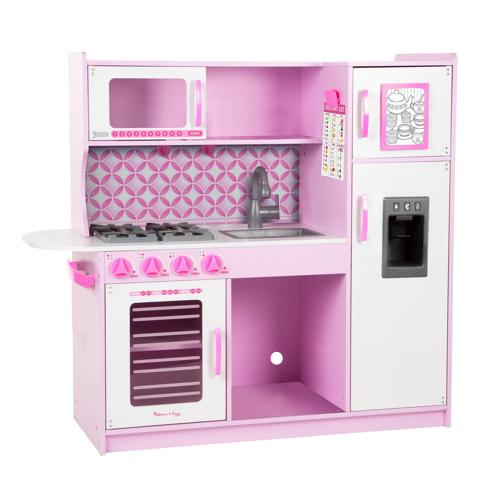 Melissa and Doug Wooden Chefa s Pretend Play Toy Kitchen With a Icea Cube Dispenser a Cupcake Pink/White
