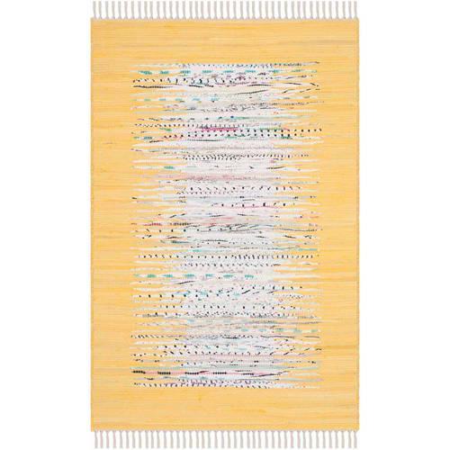 SAFAVIEH Montauk Tennyson Braided Border Cotton Area Rug, Ivory/Yellow, 4'*6'