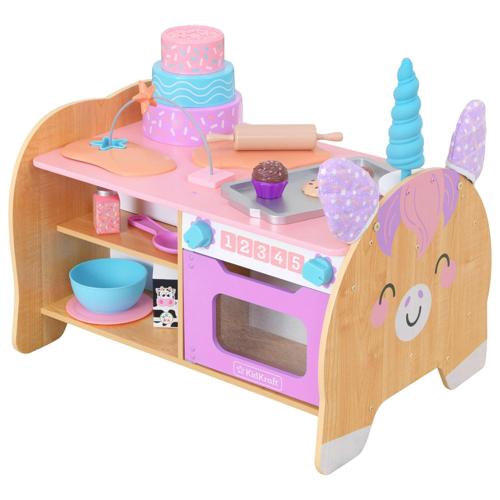 KidKraft Foody Friends:Baking Fun Unicorn Wooden Toddler Activity Center, 21 Accessories