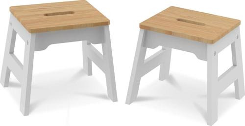 Melissa and Doug Wooden Stools - Set of 2 Stackable, 11-Inch-Tall - Natural/White