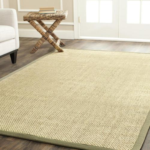SAFAVIEH Natural Fiber Juniper Border Sisal Area Rug, Natural/Green, 6'*9'
