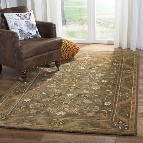 SAFAVIEH Antiquity Carmella Floral Bordered Wool Area Rug, Olive/Gold, 3'*5'