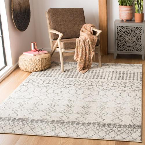 SAFAVIEH Tulum Coriander Moroccan Geometric Area Rug, Ivory/Grey, 4'*6'