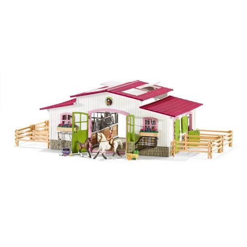 Schleich Horse Club Riding Center Horse Toy Playset with 2 Horses and Rider Doll, 43 Pieces, 15 Tall X 32 Wide, Kids Toys, Gift for Ages 5+