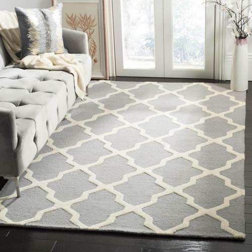 SAFAVIEH Cambridge Liam Geometric Wool Area Rug, Silver/Ivory, 8'*10'