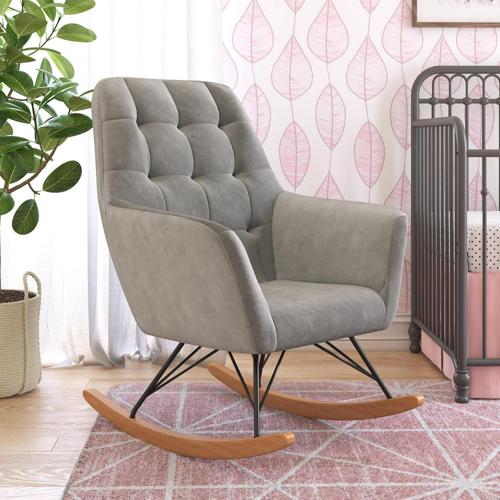 Little Seeds Raven Upholstered Rocker, Nursery Furniture, Gray Velvet