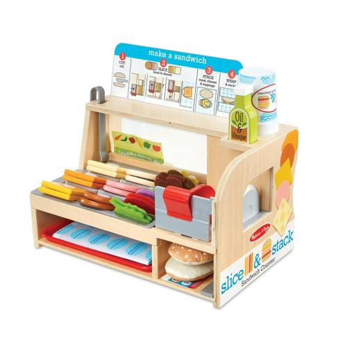 Melissa and Doug Wooden Slice and Stack Sandwich Counter with Deli Slicer a 56-Piece Pretend Play Food Pieces