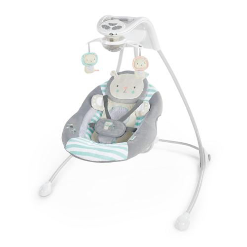 Ingenuity InLighten Baby Swing, Easy-Fold Frame, Swivel Infant Seat, Lights - Landry the Lion (Unisex)
