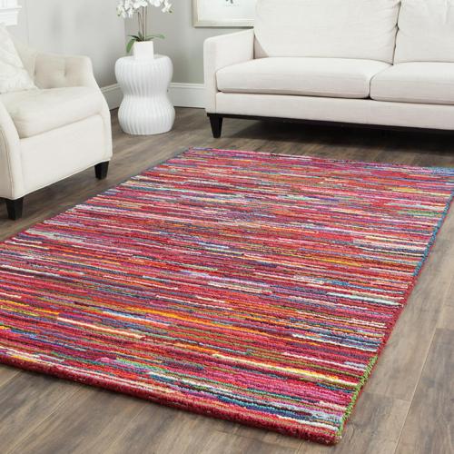 SAFAVIEH Nantucket Tanzil Striped Cotton Area Rug, Pink/Multi, 5'*8'