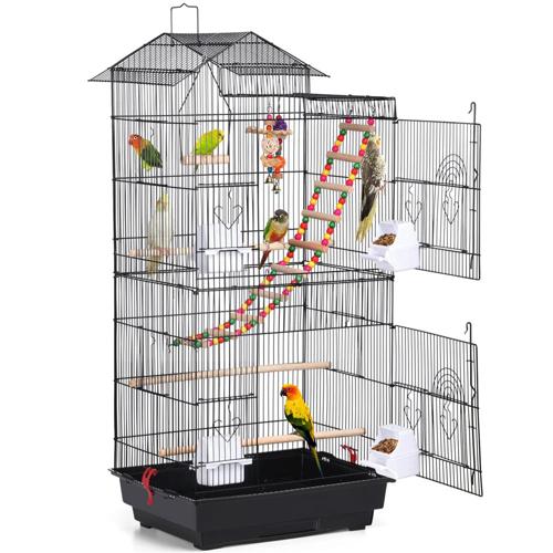 Easyfashion 39 Metal Parrot Cage Bird Cage for Small Birds, Black