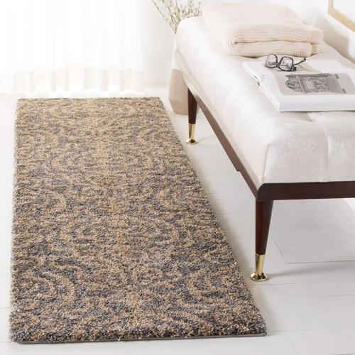 Shag Grey/Beige Square Rug-Color:Grey/Beige,Shape:Runner,Size:2'-3*7'