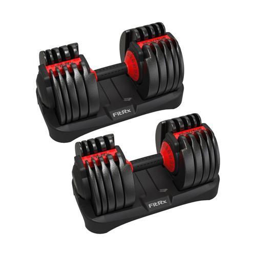 FitRx SmartBells Set Quick Select Adjustable Dumbbells, 5-52.5 lbs., Pair