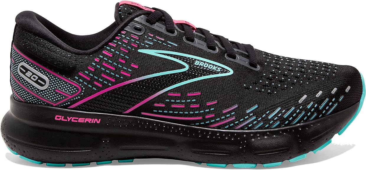 Women's Brooks Glycerin 20, Black/Blue Light/Pink, 9 B Medium
