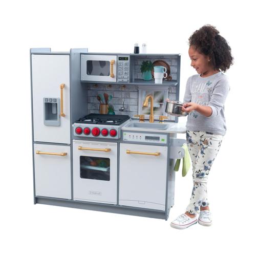 KidKraft Uptown Elite White Play Kitchen with Lights and Sounds and 3 Accessories