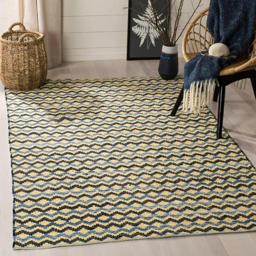 SAFAVIEH Montauk Harding Geometric Striped Cotton Area Rug, Gold/Blue/Black, 5'*8'