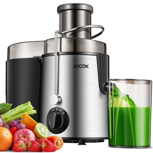 Juicer, Aicok Juicer Machine Vegetable and Fruit, Juice Extractor Easy to Clean, Centrifugal Juicer with 3" Feed Chute, Stainless Steel, 3 Speed, Anti-drip, Included Brush, 400W, Black