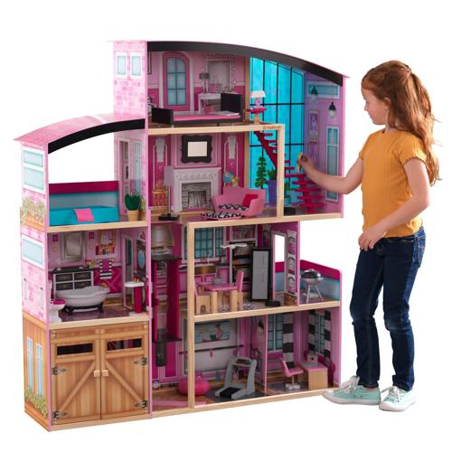 KidKraft Shimmer Mansion Wooden Dollhouse, over 4 Feet Tall, Lights and Sounds and 30 Pieces