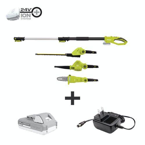Sun Joe GTS4001C 24-Volt iON+ Cordless Lawn Care System Kit, Hedge Trimmer, Pole Saw, Leaf Blower, W/ 2.0-Ah Battery and Charger