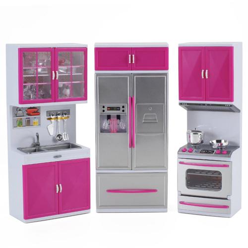 PlayWorld Kitchen Connection My Modern Kitchen Full Deluxe Kit Battery Operated Kitchen Playset:Refrigerator, Stove, Sink - 15 x 12.5