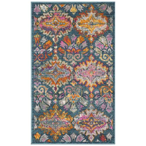 SAFAVIEH Madison Britton Geometric Floral Area Rug, Blue/Orange, 3'*5'
