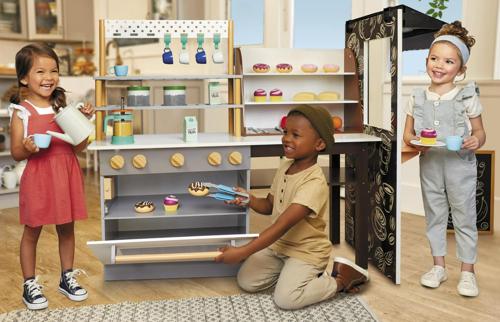Little Tikes Real Wood Cafe and Bakery 20-Piece Wooden Pretend Play Kitchen Toys Playset, Realistic Lights and Sounds, Dual-Sided Play, Multi-Color- For Kids Girls Boys Ages 3 4 5+