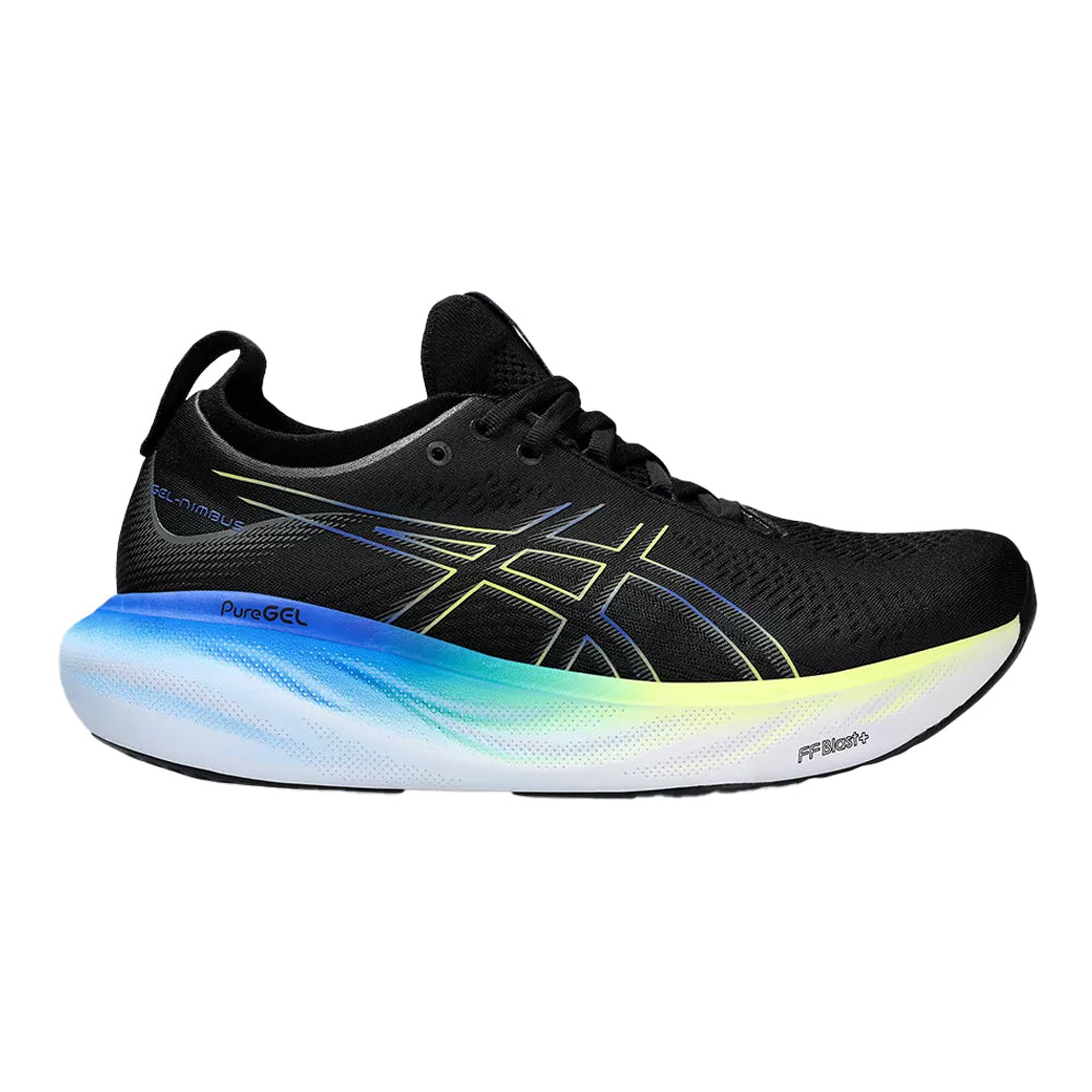 Men's Asics Gel-Nimbus 25, Black/Glow Yellow, 11 2E Wide