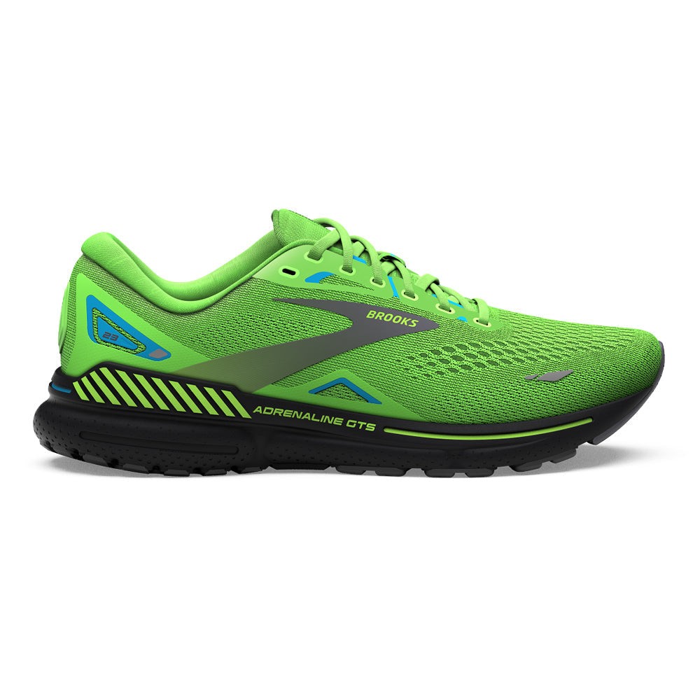 Men's Brooks Adrenaline GTS 23, Green Gecko/Grey/Atomic Blue, 8 2E Wide